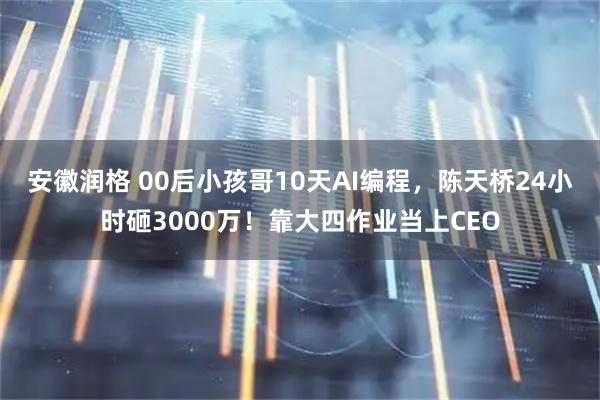 安徽润格 00后小孩哥10天AI编程，陈天桥24小时砸3000万！靠大四作业当上CEO